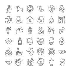 A large set of icons on the theme of pottery. Various vases, potters, figurines, amofras.