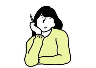 鉛筆を持っている高校生の女の子。