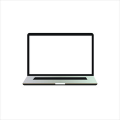 Modern thin laptop icon isolated on white. Work from home equipment.