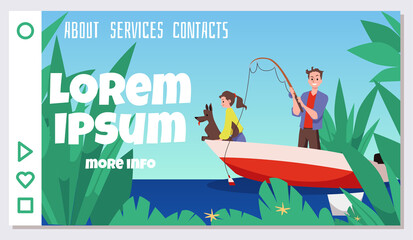 Website or landing page family holidays on water, flat vector illustration.