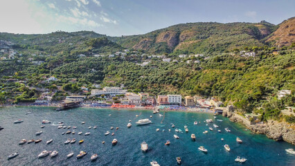 Aerial view of beautiful Amalfi Coast in summer season. Drone viewpoint.