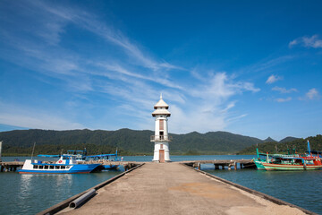 Fototapeta na wymiar Bang Bao Lighthouse in Koh Chang island, Thailand