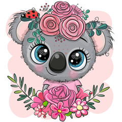 Cartoon Koala girl with flowers © reginast777