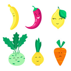 Set of organic fruits, vegetables and berries.