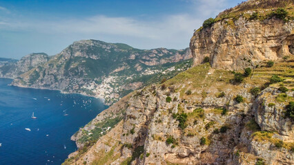 Fototapeta na wymiar Amazing hills and mountains of Amalfi Coast, view from drone.
