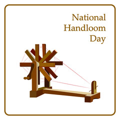 Illustration of charkha on the birthday of Gandhi. National handloom day. Wooden charkha, weaving equipment.
