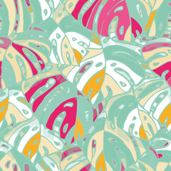Summer Floral Vector Seamless Pattern with Tropic Palm Leaves. Hawaiian Vintage Print. Trendy Tropical Nature Background.