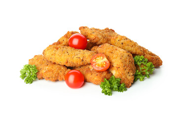 Concept of fast food with chicken strips isolated on white background