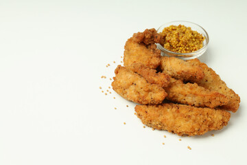 Concept of tasty food with Chicken strips, space for text