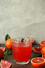 Concept of fresh drink with red orange juice