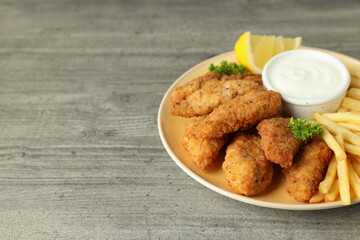 Concept of tasty food with Chicken strips, space for text