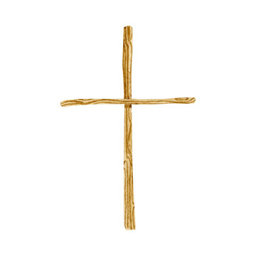 Watercolor hand painted Baptism wooden Cross. Holy Spirit, Easter Religious illustration