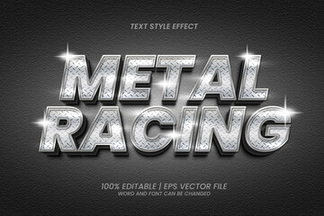 Editable Text Effect Silver Metal Racing