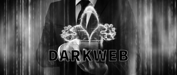 Dark web, shadow crime, internet crime concept, hidden internet. Hologram of digital hacker in computer space. Hacker virus attack.