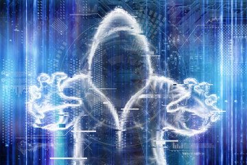 Dark web, shadow crime, internet crime concept, hidden internet. Hologram of digital hacker in...