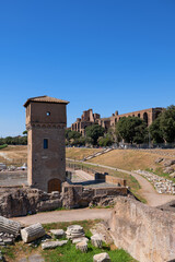 Moletta Tower And Circus Maximus In Rome, Italy
