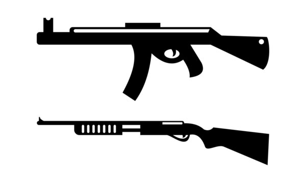 black guns: assault rifle and shotgun clip art preview