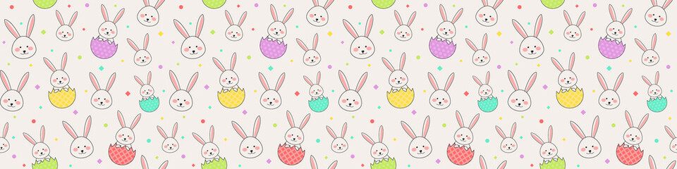 Concept of an Easter pattern with rabbits and eggs. Wallpaper concept. Banner. Vector