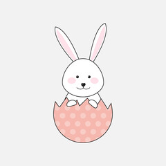 Funny Easter bunny in a decorative egg. Vector