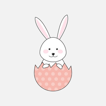 Funny Easter bunny in a decorative egg. Vector