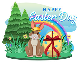Happy Easter design with bunny and egg