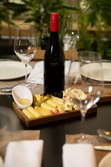 Wine mockup bottle served on a restaurant table