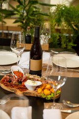 Wine mockup bottle served on a restaurant table