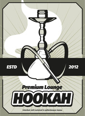 Hookah poster. Retro style stylized placard with place for text smoking hookah relax places invitation garish vector template