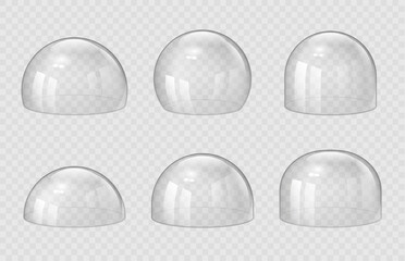 Transparent domes. Exhibition display transparent spherical cases decent vector 3d realistic souvenirs