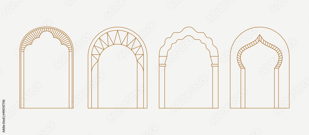 Poster Vector set of design elements and illustrations in simple linear style - boho arch logo design elements and frames for social media stories and posts