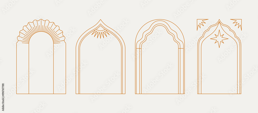 Aufkleber Vector set of design elements and illustrations in simple linear style - boho arch logo design elements and frames for social media stories and posts