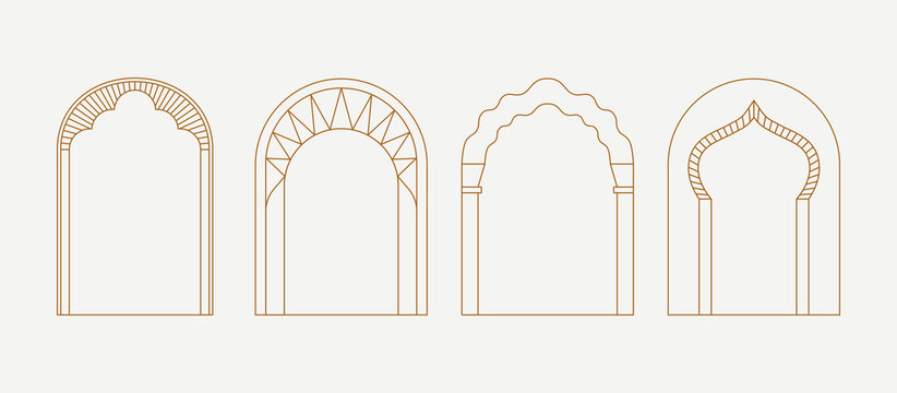 Vector set of design elements and illustrations in simple linear style - boho arch logo design elements and frames for social media stories and posts