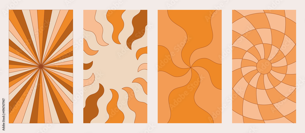 Poster Vector illustration in simple linear style - design templates - hippie style - frames and prints with copy space for text, vertical abstract backgrounds for social media stories