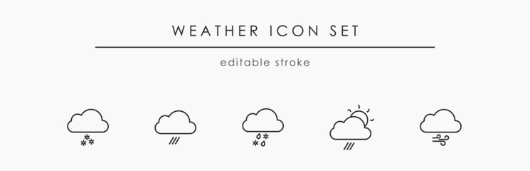 Cloud linear vector icons set with weather signs