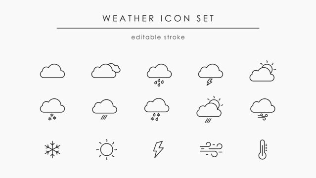 Weather vector icon set. Clouds with weather signs for forecast