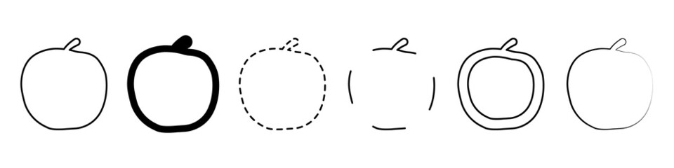 Apples vector set. Set of apples in a linear style. Vector set of contours of apples. Simple apple icons in flat style. Vector illustration.