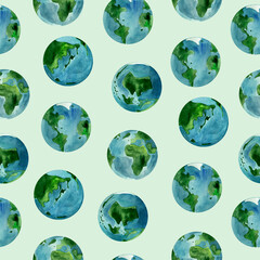 Planet earth watercolor seamless pattern. Template for decorating designs and illustrations.	
