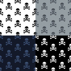 Fototapeta na wymiar set of seamless patterns with Pirate symbol, Skull and bones, sign of threat to life and health. Ornament for decoration and printing on fabric. Design element. Vector