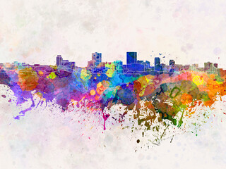 Anchorage skyline in watercolor background