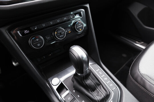 Gear lever and climate control panel of modern luxury crossover car