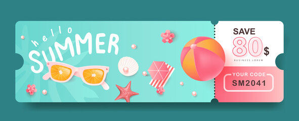 Summer Gift promotion Coupon banner with beach vibes decorate