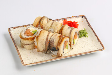 Japanese traditional roll with salmon and eel
