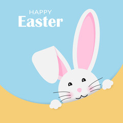 Cute easter bunny on blue background. Vector
