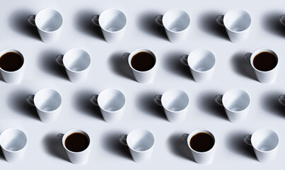 Pattern made of cup of cappuccino on white background. Pop art coffe