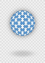 Puzzle pieces. Jigsaw grid. Thinking mosaic game with details stylized in 3d circle shape. Modern background with separate shapes. Simple frame tiles. Cutting template. Vector illustration.