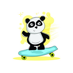 cute panda ride skate vector llustratin 