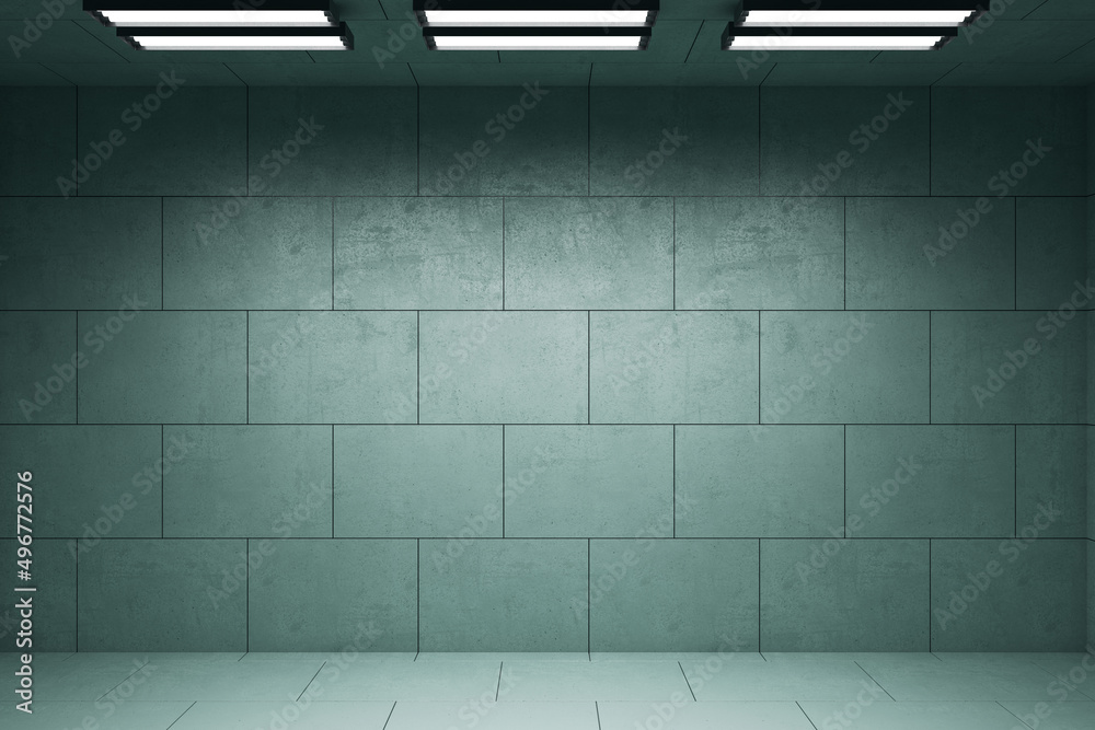 Poster clean gray grunge concrete interior with light and mock up place on wall. 3d rendering.