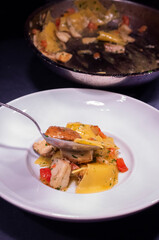Mushroom pasta with Belper Knolle, yolk, peaches and lemon thyme
