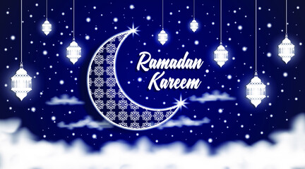 Crescent Islamic with Hanging Lantern for Ramadan Kareem and eid mubarak. background vector illustration