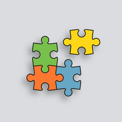 Puzzle pieces set. Jigsaw grid. Thinking mosaic game with 4 details. Simple background with separate shapes. Laser cut frame. Seamless bussines banner. Vector illustration.